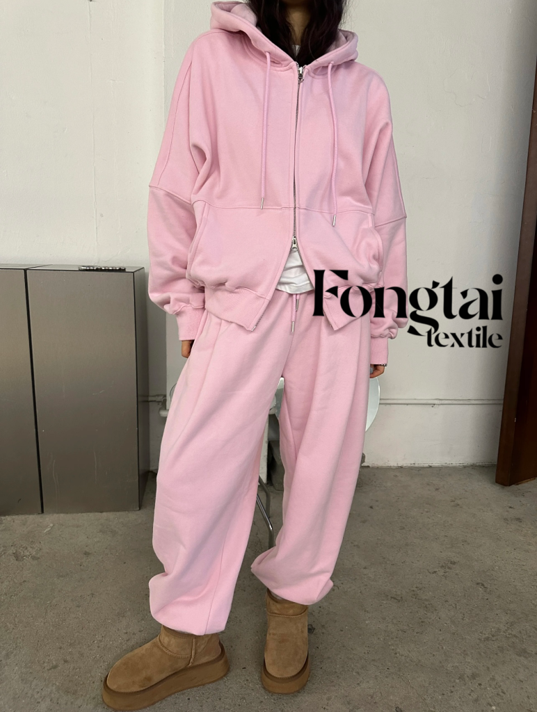 32S Polyester-cotton Spring Autumn Women’s Abrasion-resistant Fleece-based Casual Double Sweatshirt Weft-knitted